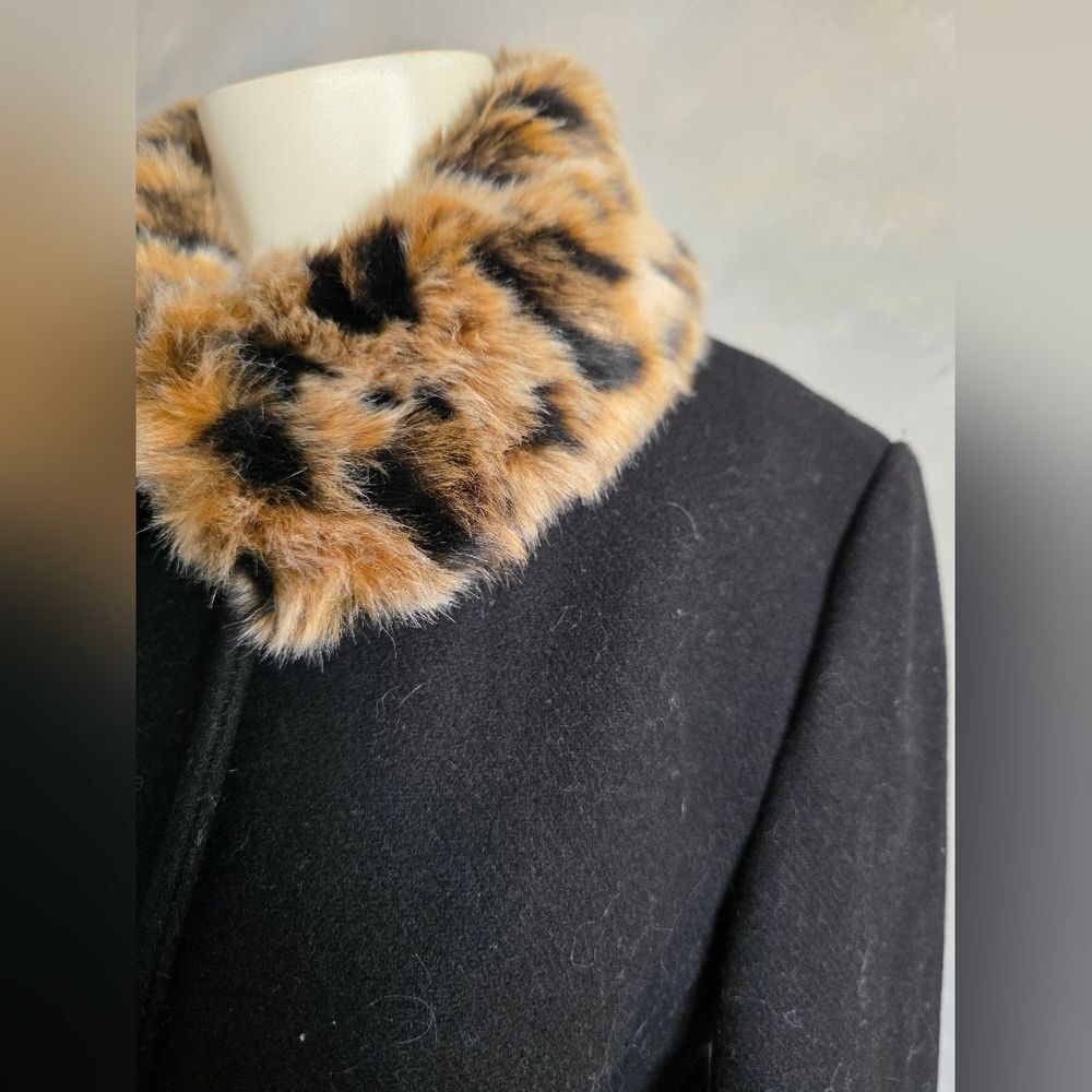 Kate Spade New York Leopard Collar Wool Trench Coat, Black, Women's S - Picture 5 of 16